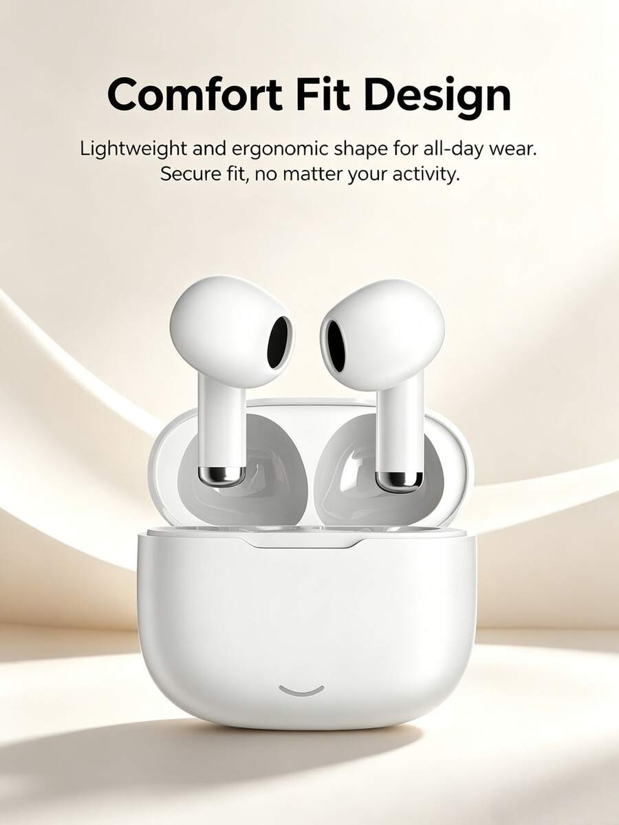 Earbud Bluetooth Nirkabel Sejati TWS, Earphone Bluetooth 5.3 Stereo HiFi: Suara Berkualitas Tinggi, Panggilan Peredam Kebisingan Cerdas, Latensi Sangat Rendah - Putih - View 1