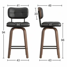 Bar Stool Curve - Swivel Stool With PU Cushion, Curved Wood Backrest And Metal Frame, 360° Swivel, Set Of 2 - Black + Foam + Iron + Metal & Wood - View 6