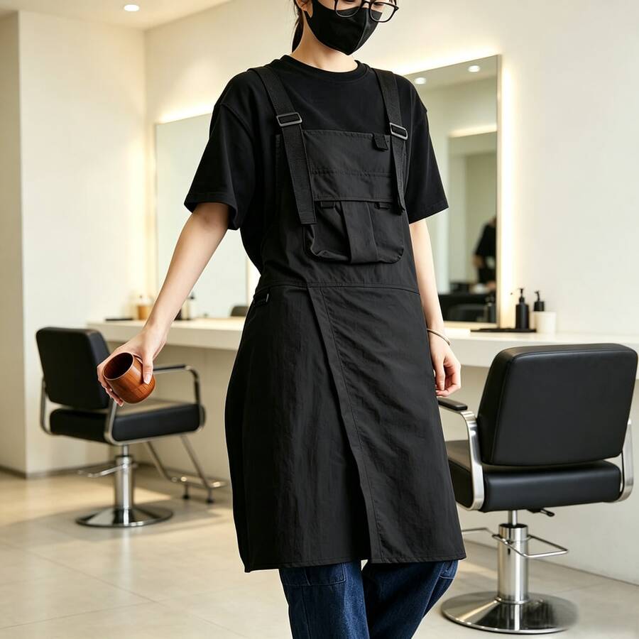 1 chiếc tạp dề công cụ túi lớn chống nước unisex, phong cách tối giản thời trang, phù hợp cho thợ cắt tóc, quán cà phê, dịch vụ ăn uống, sơn vẽ, tiệm làm móng, cửa hàng hoa và bếp gia đình, đồ bảo hộ lao động đa năng - màu đen - Xem 1