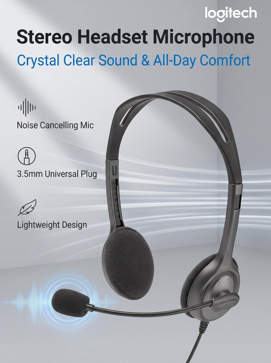 Logitech H111 Stereo Headset With Microphone 3.5mm Wired Over-Ear Headphone For Customer Service - View 1