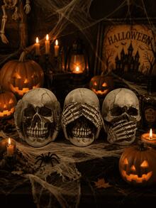 3 piezas / 1 paquete Estatua de calavera de resina de estilo moderno y lindo para decoración de Halloween, decoración del hogar de otoño, decoración de oficina, accesorios de escritorio de oficina - Varios estilos - Ver 1