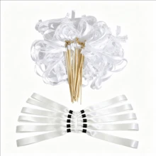 10/30/50/60Pcs White Lace Ribbon Fairy Wands With Gold Silver Bells, Twirling Streamer Sticks, Wedding Christmas Party Cheering Props & Guest Favors Exquisite Disposable Ribbon Wristbands For Event And Conference Admission Wedding Decor - White - View 15