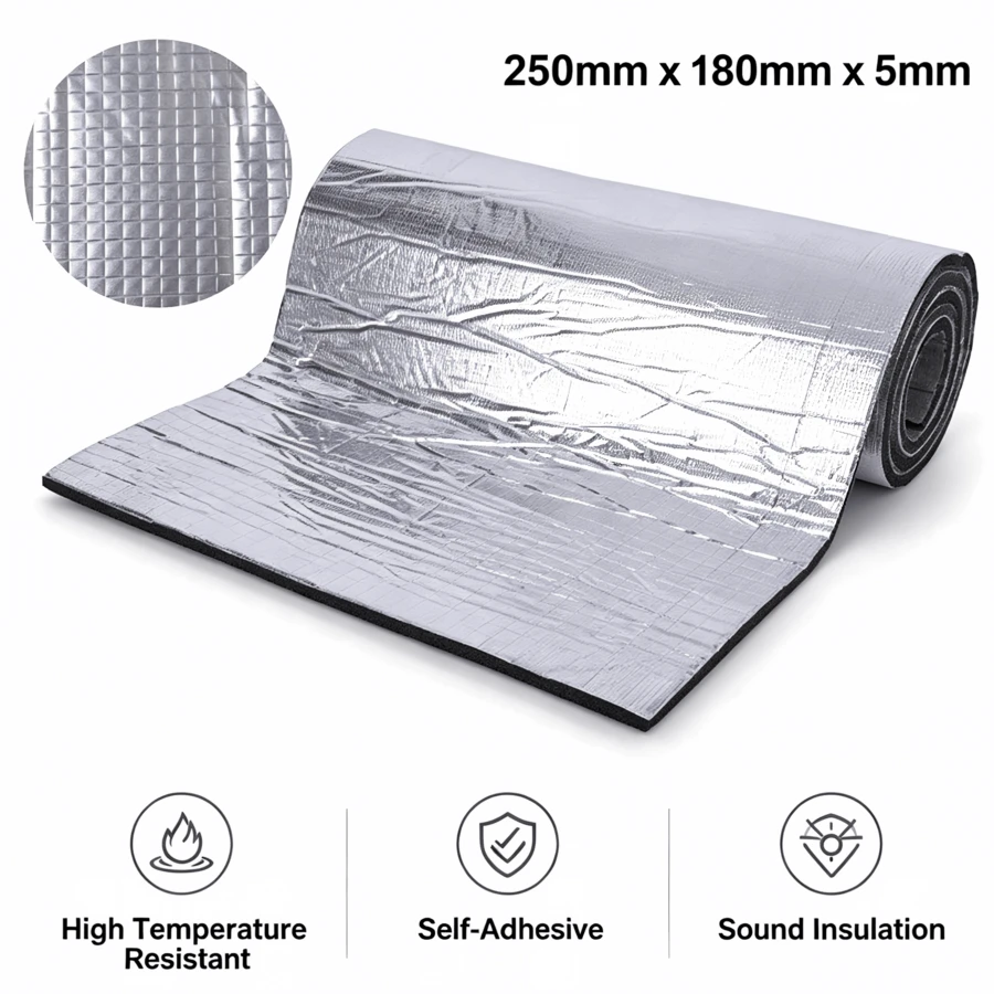 High-Temperature Flame Retardant Aluminum Foil Insulation Material - Self-Adhesive, Suitable For Factory And Garage Roofs, Car Soundproofing Pads, Sound-Absorbing And Heat-Insulating Materials, Foam Insulation And Soundproofing Materials, Car Accessories - A - View 1