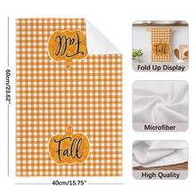 2pcs Autumn Orange & White Plaid Pumpkin Silhouette Pattern Kitchen Towels, 40*60cm Soft Microfiber Tea Towels, Suitable For Home Kitchen Restaurant Outdoor Camping Tabletop Cleaning Dish Cloth Hand Towel Accessories HOME Fall Text Kitchen Towels Holiday Gift - Multicolor - View 4