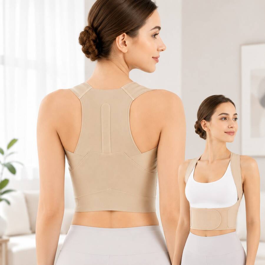 Unisex Seamless Posture Corrector | Invisible And Ultra-Thin Back Support | Adjustable And Breathable Shoulder Stretcher - Apricot - View 1