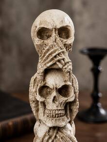 1pc See No Evil Hear No Evil Speak No Evil Skull Statue, Three Wise Skulls Stacked Figurine, Gothic Home Decor, Dark Academia Shelf Mantel Desk Ornament, Halloween Room Decoration, Horror Gift For Skull Lovers - 1PC - View 4