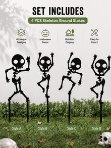 4pcs Metal Dancing Skeleton Metal Garden Art, Halloween Yard Decor, Spooky Skeleton Lawn Ornaments, Outdoor Metal Skeleton Sign, Garden Skeleton Stakes - A - View 8