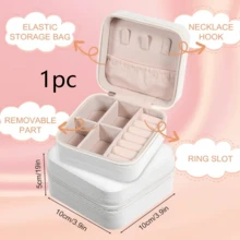 1pc White Minimalist Portable Jewelry Box For Women, Mini Jewelry Storage Box With Zipper Compartments, PU Jewelry Case, Anti-Oxidation Velvet Lining, Earring Necklace Ring Partition Storage, Travel Jewelry Pouch, Home Small Earring Bracelet Organizer Box, Portable Jewelry Storage Box - Jewelry Box - View 10