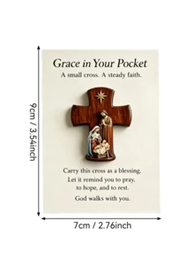 1/5/10pcs Jesus Cross Prayer Statue, One Statue Of Cross With Virgin Mary, Joseph And Jesus, Comes With Prayer Card, Inspirational Card Suitable For Christian Prayer Gift, Faith-Based Cross Gift - View 3