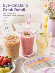 15pcs Reusable Glitter Transparent Drinking Straws With Stopper Rings, Multi-Color Shiny Beverage Straws, Home Cafe Picnic Birthday Holiday Party Drink Accessories - View 5