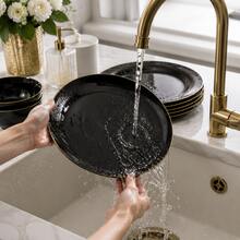 50/25/20/10/1 Luxury Black & Gold Rim Dinner Plate Set, Premium Steak Plates, Home Gathering Hotel Plating, Birthday Party Wedding Banquet Tableware, Tabletop Decor Plates, Easy To Clean & Durable - Black - View 2