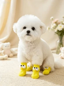 4 Pairs Cute Big Eye Dog Socks, Soft Knitted Paw Protection Socks, Wear-Resistant Non-Scratch Puppy Paw Covers, Warm Indoor Pet Socks, Suitable For Small Dogs, Prevent Licking, Pet Accessories - Multicolor - View 7