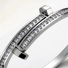 1pc Minimalist Luxury Gold-Plated Stainless Steel Bracelet, Double Row Square Rhinestone Buckle Decor, Fade-Resistant Women's Bracelet, Suitable For Daily Wear And Holiday Gift - Gold - View 5