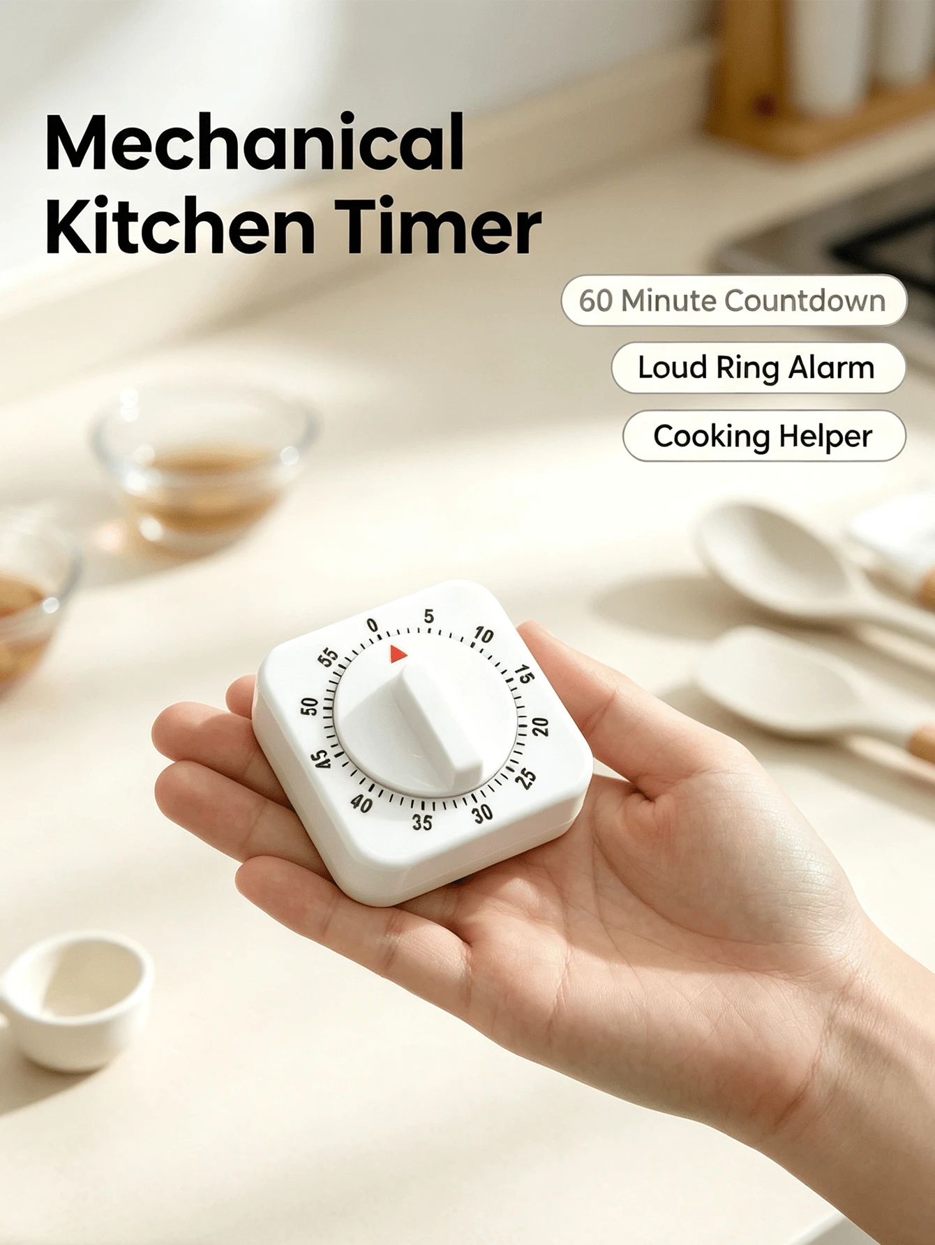 Mechanical Kitchen Timer, Square Countdown Timer, Manual Cooking Timer, 60 Minutes Loud Alarm Reminder, Suitable For Kitchen Baking, Studying And Fitness. Kitchen Cooking Baking, Student Study Timing, Gym Workout Reminder - Multicolor - View 1