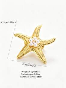 VceTd1/5PCS Fashionable Romantic Floral/Starfish Design Stainless Steel Brooch Suitable For Women's Daily Wear, Vacation, Evening Wear Or Holiday Gift - Golden - View 14