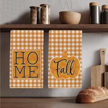 2pcs Autumn Orange & White Plaid Pumpkin Silhouette Pattern Kitchen Towels, 40*60cm Soft Microfiber Tea Towels, Suitable For Home Kitchen Restaurant Outdoor Camping Tabletop Cleaning Dish Cloth Hand Towel Accessories HOME Fall Text Kitchen Towels Holiday Gift - Multicolor - View 1