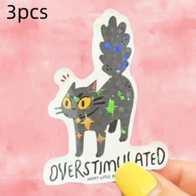 Frizzy Black Cat OVER STIMULATED, Used To Describe The State Of Being Overwhelmed By Social, Information, And Life Stress, Waterproof Vinyl Sticker - Durable Smooth Surface, Self-Adhesive Bumper Sticker, Suitable For Cars, Windows, Laptops, Trucks, Water Bottles - Multi-Functional Durable Design, Car Sticker - Vinyl - View 12