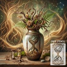 Mythological Stencil - Ancient Time Glass & Vines Design - Artistic Tree Of Life Roots Silhouette Template - Reusable DIY Craft Stencils For Wall Decor, Aesthetic Gothic Eternal Pattern For Canvas Painting - Tree - View 4