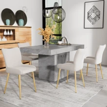 Samt-Esszimmerstuhl, 2er-Set, Luxuriös, Wohnzimmer, Schlafzimmer, Lounge-Stuhl Mit Vier Goldene Metallstützbeinen, Lendenwirbelstütze, Beige - Beige - Übersicht 3