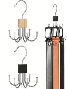 3/2/1pc Closet 6-Hooks Belt Holder Rack With 360° Rotatable, Metal Storage Hanger Organizer, Cap Holder Rack, Bra Holder Rack, Tie Holder Rack, Belt Holder Rack, Scarf Holder Rack, Storage Hooks, Suitable For Dorm Closet, Home, Campus, Hotel, Etc., Portable Travel Hooks - Multicolor - View 10