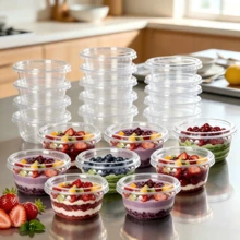 FookmeKag 100 Sets (100 Cups + 100 Lids) Of Round Transparent Dessert Cups, Available In 8oz/12oz/16oz Sizes. Perfect For Cakes, Puddings, Yogurt, Mousse And Fruits. Ideal Tableware For Birthday Parties, Wedding Banquets, Picnics And Daily Family Desserts. - White - View 4