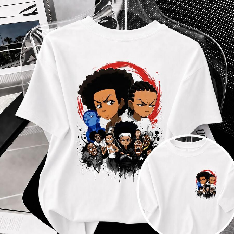 Men's Black/White Cartoon Character Graphic-Shirt, Casual Crew Neck Short Sleeve Tee, Streetwear Top Summer Daily Wear And Gifts