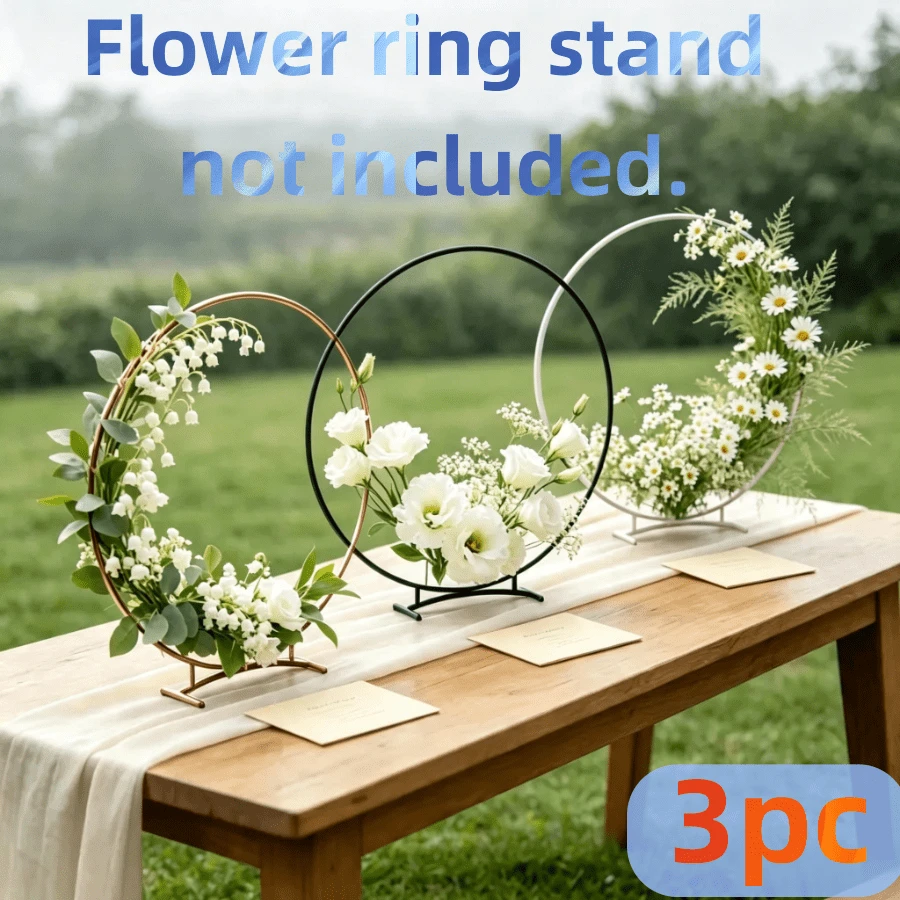 3pcs Metal Floral Hoop Stands, 30cm Round Wreath Centerpiece Frame With Base, Gold/Black/White 3-Color Circular Flower Holder, DIY Floral Display Rack, Suitable For Wedding Table Decor, Bridal Shower, Birthday Party, Banquet And Home Dining Table Decoration (Artificial Flowers Not Included) - 3pcs - View 1