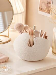 Sculptural Cosmetic Organizer Cup, Single Minimalist Makeup Brush Holder With Textured Finish, Contemporary Dresser And Bathroom Counter Storage For Beauty Tools And Cosmetics - Multicolor - View 5