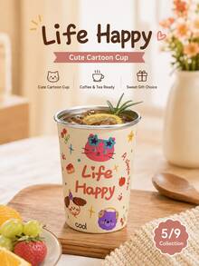 1pc High‑Aesthetic Cute Graffiti Stainless Steel Cup, Shatter‑Resistant Coffee Water Mug, Stylish Couple Drinking Cup For Home Desktop Daily Use - Multicolor - View 6