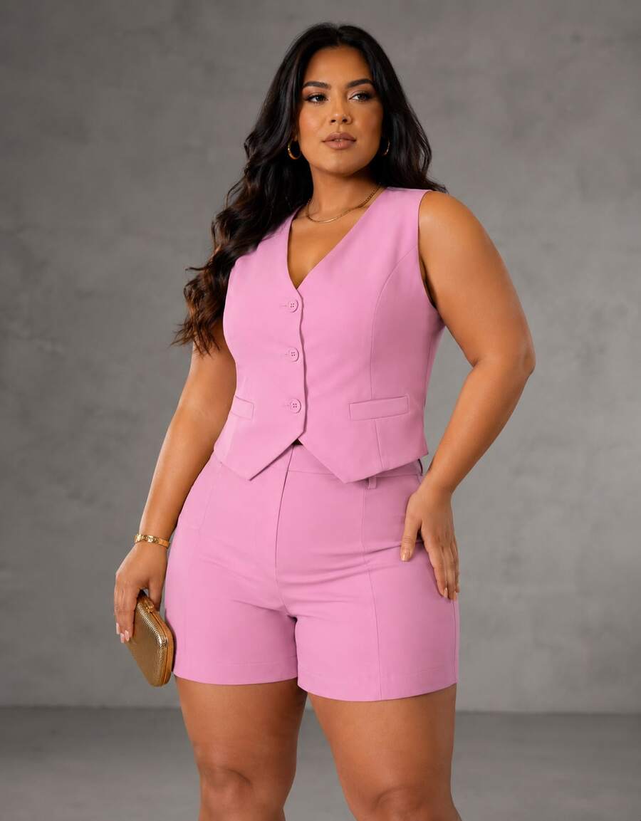 Tailored Suit, Charlotte Plus Size, Shorts + Vest - Rusty Rose - View 1