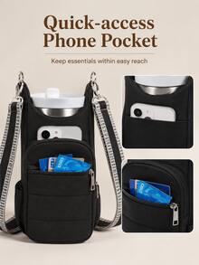This Lightweight Nylon Crossbody Water Bottle Bag Features An Adjustable Shoulder Strap And Insulation, Including A Zippered Pocket To Store Items Like Phone And Wallet, Making It Perfect For Hiking, Fitness Activities And Travel. - Multicolor - View 3