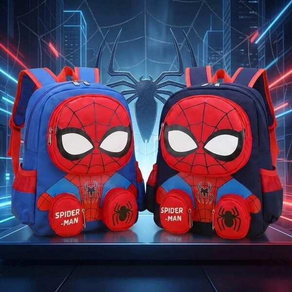 asmodee Back To School Disney Marvel Spider-Man Cartoon Large Capacity Backpack, Personalized Anime Style Lightweight Ergonomic Daily Commute School Bag
