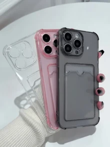 3件裝透明極簡純色防摔軟 TPU 時尚手機殼，附卡槽，全包覆防污，適用於 Apple 17 16 15 14 13 12 11 Pro Max Air 保護殼 - 彩色 - 查看 3