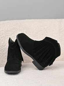 1 Pair Kids' Tassel Decor Boots, Fashionable & Versatile, Soft & Comfortable, Rubber Non-Slip Sole, Suitable For Daily Family Outings And Parties - Black - View 18