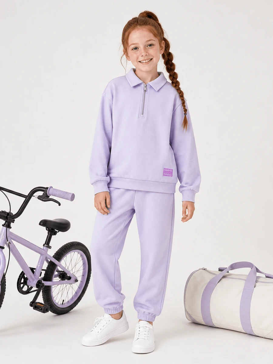 Balabala Tween Girl Autumn Casual Versatile 2 Pieces Set Sweatshirt And Long Pants - Purple - View 1