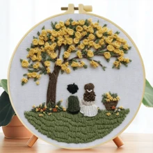 1件 15*15cm/5.9*5.9in-20*20cm/7.9*7.9in 情侶桃樹下刺繡套件，DIY手工刺繡套件，適合成人初學者，女性縫紉居家禮物，含使用說明書、印花布料、刺繡框、針線 - 相愛的情侶 - 查看 11