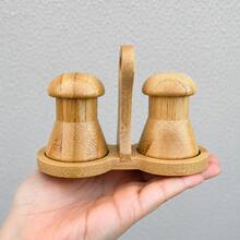 Kit Saleiro e Pimenteiro de Mesa em Bambu – Porta Temperos Moderno Elegante para Cozinha Bancada Farmhouse Mesa Posta - Bambu - Visão 6
