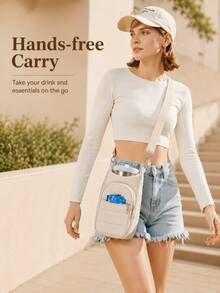 This Lightweight Nylon Crossbody Water Bottle Bag Features An Adjustable Shoulder Strap And Insulation, Including A Zippered Pocket To Store Items Like Phone And Wallet, Making It Perfect For Hiking, Fitness Activities And Travel. - Multicolor - View 12