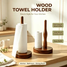 1pc Solid Walnut Wood No-Drill Kitchen Paper Towel Holder - Vertical Paper Towel Roll Rack, Countertop Home Paper Towel Storage Rack, Suitable For Kitchen And Bathroom, Home Storage Box And Rack, Independent Floating Bathroom Dining Table Storage Rack, Can Hold Multiple Rolls - Multicolor - View 1