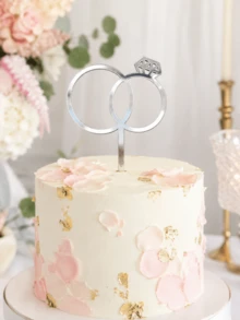 1/2/5/10件鑽戒蛋糕裝飾插牌，壓克力材質，適用於婚禮、訂婚、週年紀念、情人節派對蛋糕裝飾，蛋糕插牌，烘焙裝飾用品 - 銀色 - 查看 5