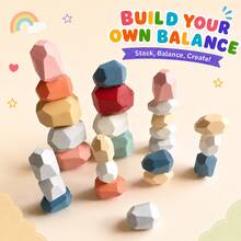 36pcs/20pcs Kids Wooden Balance Stones, 3+ Years, Colorful Rock Stacking Blocks, Mixed Sizes, Montessori Fine Motor Construction Toy, Open-Ended Family Game, Birthday And Eid Gift - Multicolor - View 2