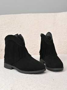 1 Pair Kids' Tassel Decor Boots, Fashionable & Versatile, Soft & Comfortable, Rubber Non-Slip Sole, Suitable For Daily Family Outings And Parties - Black - View 6