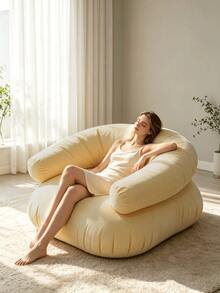 Inflatable Slouchy Sofa Chair With Footstool, Foldable Portable Inflatable Sofa, Suitable For Living Room, Bedroom, Outdoor, Balcony And Camping, Best Gift For Family, Most Comfortable Sofa - New Model - View 5