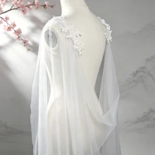 1件白色與藍色桃花圖案流動古風披風洋裝套裝，中式垂墜袖舞蹈表演服，婚紗配件，情人節母親節派對生日禮物，優雅仙氣溫柔 - 彩色 - 查看 9