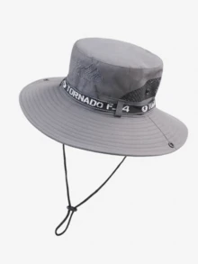 1 pieza Sombrero de cubo con bordado de montaña vintage, ala ancha, unisex, malla transpirable plegable, ala ajustable de doble uso con cordón a prueba de viento, sombrero de sol para verano, senderismo, trekking, pesca, camping y viajes - A - Ver 11