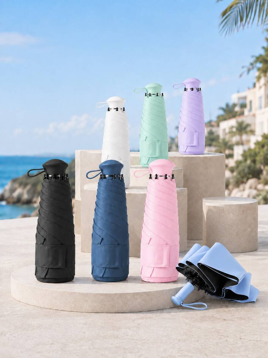 Ultra-Lightweight Compact All-Weather Umbrella UV Protection & Rainproof 2-In-1, Mini 5-Fold,Retractable Handle Design,Foldable With Storage Bag, Suitable For School, Office, Outdoor, Garden, Travel Essential - A - View 1