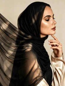 1pc 180*85cm Women's Solid Color Viscose Fiber Breathable Soft Modal Headscarf Scarf, Suitable For Abaya Robe, All Seasons - Black - View 2