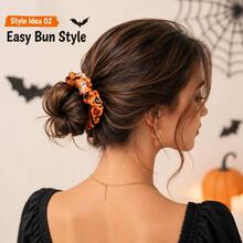Halloween Hair Scrunchies - Cute Ghost, Pumpkin & Bat Print, Soft & Elastic, Back To School Accessory Gift - Multicolor - View 5