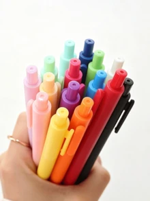 12pcs Gel Ink Pen Set, Retractable, Smooth Writing, Pastel Colors, Office Supplies, Diary, Study Stationery, Gift, Aesthetic Design, Student Stationery, Back To School Essentials - Solid Color Ballpoint Pen - View 4