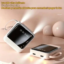 Mini batería externa multifuncional de 20000 mAh, tamaño de bolsillo, Carga lenta de 5W, cargador portátil recargable de gran capacidad y atractivo para teléfonos móviles, cable desmontable 4 en 1 integrado, luz LED dual ultrabrillante, batería externa imprescindible para viajes al aire libre, pantalla digital inteligente, entrada Micro USB y USB-C, salida USB-C, regalo ideal para novias, compatible con iPhone 6 7 8 X XS XR 11 12 13 14 15 16 Mini Plus Pro Max - Blanco - Ver 7